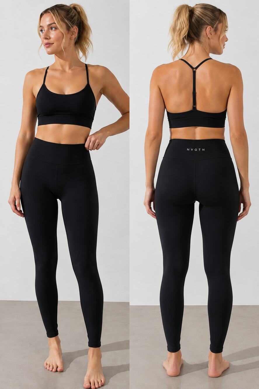 NVGTN Black High Rise Compression Athletic Leggings Wide Waistband Size Medium